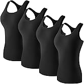 Coume 4 Pack Women's Compression Tank Tops Workout Racerback Tops Basic Sleeveless Athletic Yoga Shirts