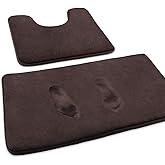 FEELSO Memory Foam Bath Mat Set, Extra Soft 2 Piece Bathroom Rugs Non Slip and Absorbent Mats, 20x31 Inches Floor Mat, 20x20 Inches U-Shaped Contour Rug for Tub Shower & Bath Room,Brown