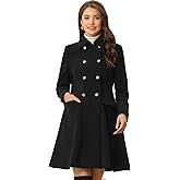 Allegra K Women's Peacoat Overcoat Double Breasted Vintage A-line Flare Winter Coat