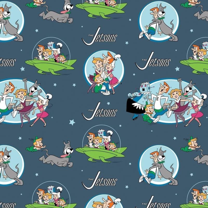 The Jetsons Cartoons Jane, George, Rosey, Astro Dog, by Hanna-Barbera Productions, Cotton Fabric by 0.5M Multiples 110cm Wide 100% Cotton, Genuine Licensed Fabric, Ideal for Crafts, Quilting