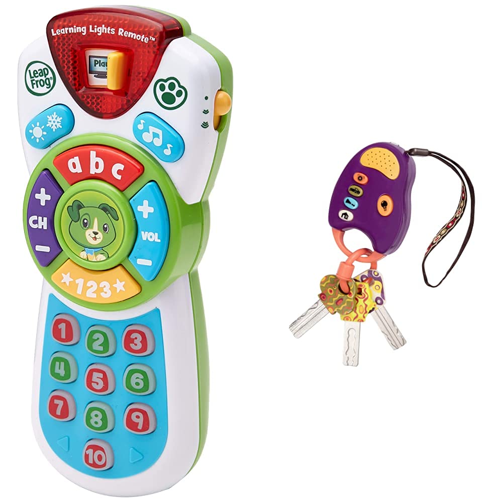 LeapFrog Scout's Learning Lights Remote, Musical Baby Toy & B. toys – FunKeys Toy – Funky Toy Keys for Toddlers and Babies – Toy Car Keys on a Keychain with Light and Sounds –100% Non-Toxic