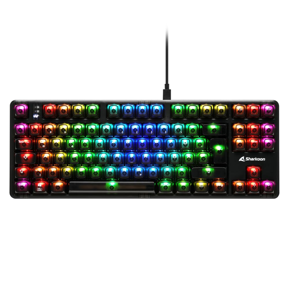 Sharkoon Crystal Shark RGB Gaming Tastatur, Kabellos und Kabelgebunden, Schwarz