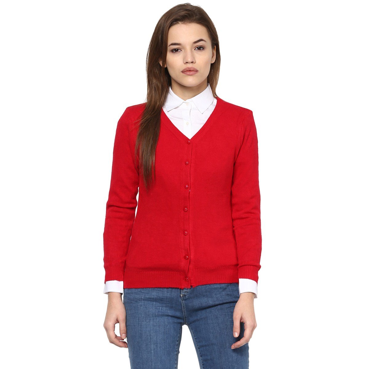 camey women red cardigan without shirt