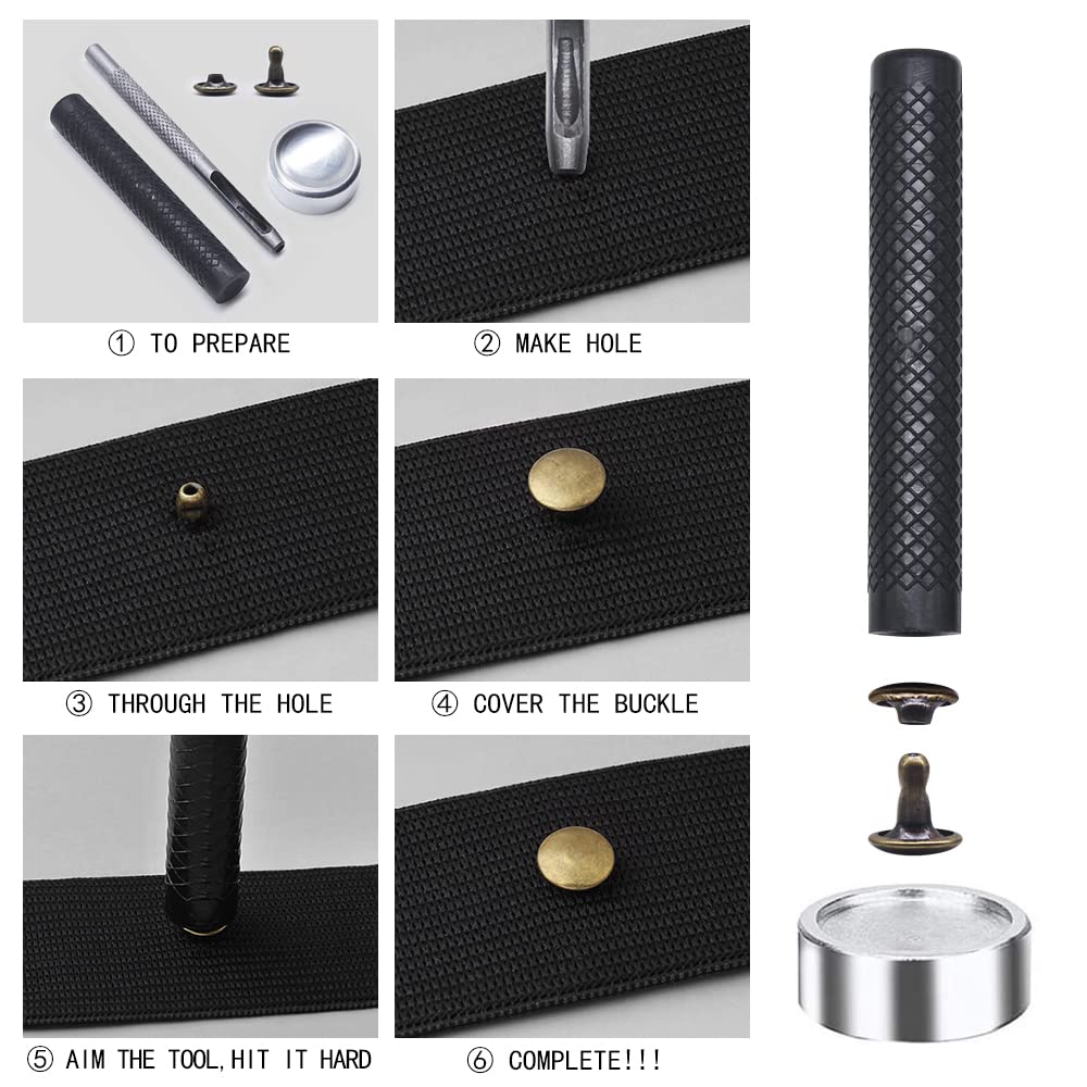 400 Sets Leather Rivets, Double Cap Rivet Tubular 4 Colors Metal Studs with Fixing Tools for DIY Leather Craft/Clothes/Shoes/Bags/Belts Repair Decoration (5x5mm)