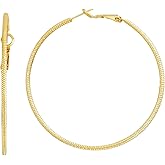 TGP 18K Gold Plated Large Engraved Hoop Earrings for Women, Lightweight Round Gold Hoops 60mm