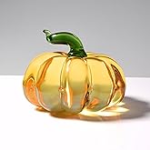QIANCHANG Glass Pumpkin Figurines Collectibles for Halloween Thanksgiving Christmas, Hand Blown Glass Crystal Pumpkin Paperweight, Fall Harvest Pumpkins Decoration for Home