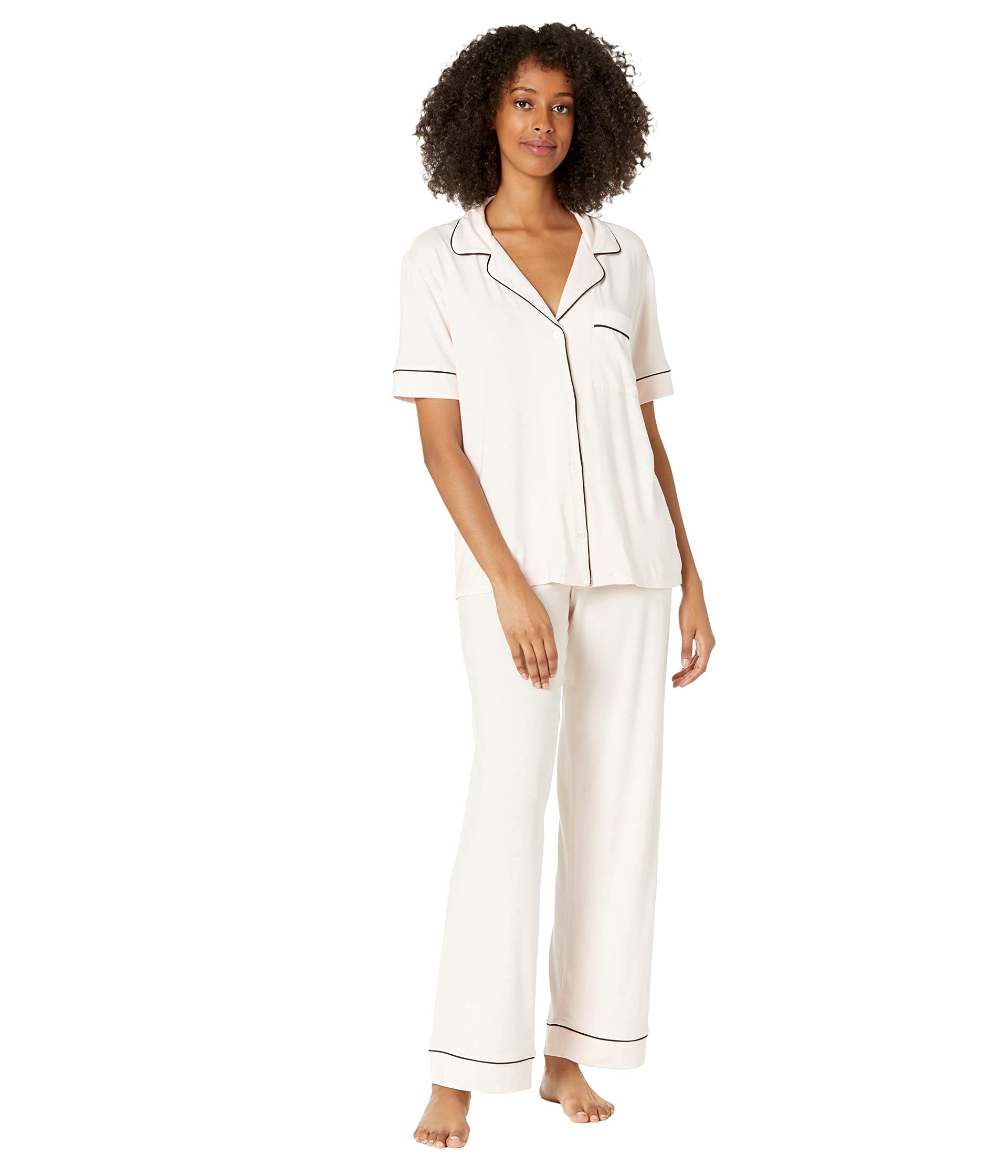 Eberjey Gisele Short Sleeve Pant PJ Set – Sorbet Pink/Black