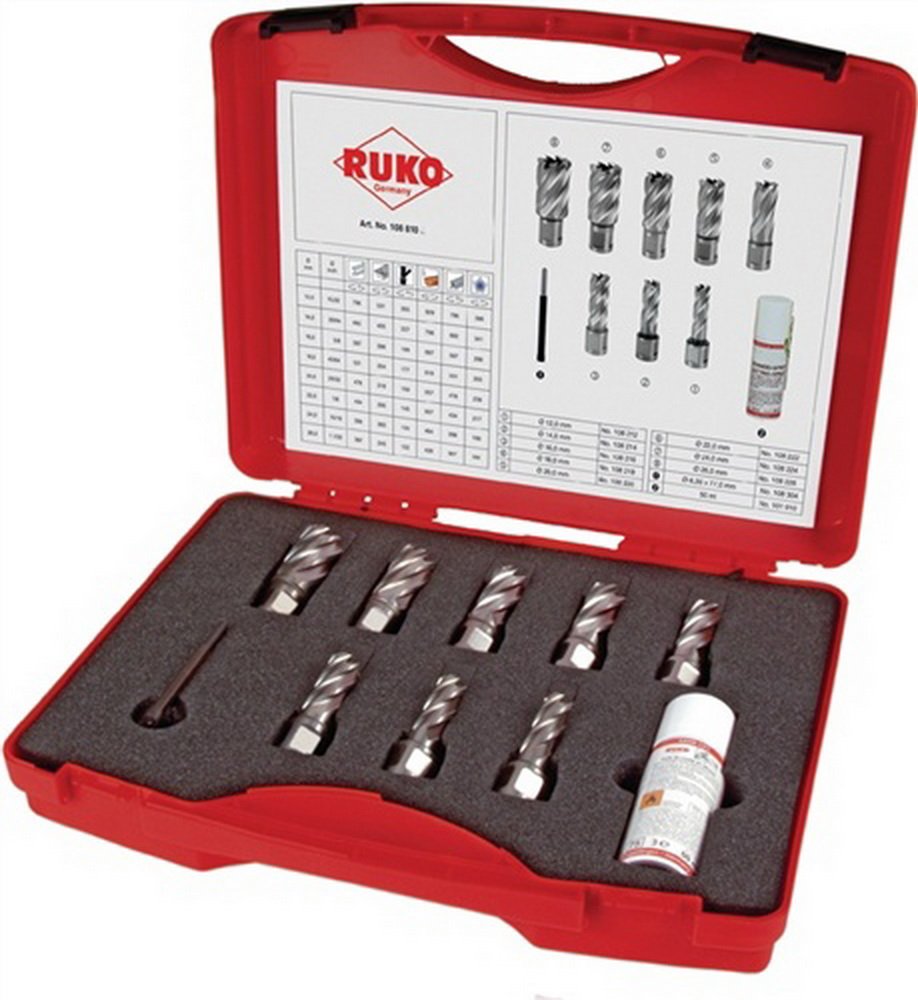 RUKO 108810E - Juego brocas huecas HSS Co 5 Cobalto vástago Weldon (8 piezas)