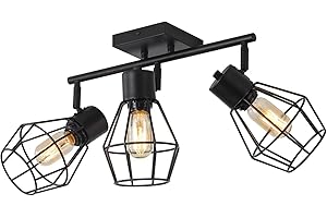 MUEOF Industrial Track Lighting 3 Light,Black Flush Mount Ceiling Light, Rotatable Light Head, Modern Ceiling Spotlight for Kitchen,Dining Room, Living Room, Hallway, Bathroom, Cabinet, Etc.