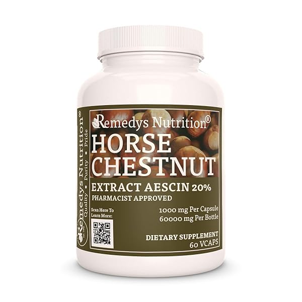 REMEDY’S NUTRITION HORSE CHESTNUT EXTRACT AESCIN 20% | 1,000MG, 60 VEGAN CAPSULES HERBAL DIETARY SUPPLEMENT | TWO MONTH SUPPLY