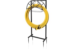 ZEMIRO CHARGE Heavy Duty Garden Hose Holder for Outside - Detachable Storage Basket with 4 Spikes Hooks, Super Stable Freestanding Stand Supports 150-Ft Hose, Perfect for Yard & Lawn