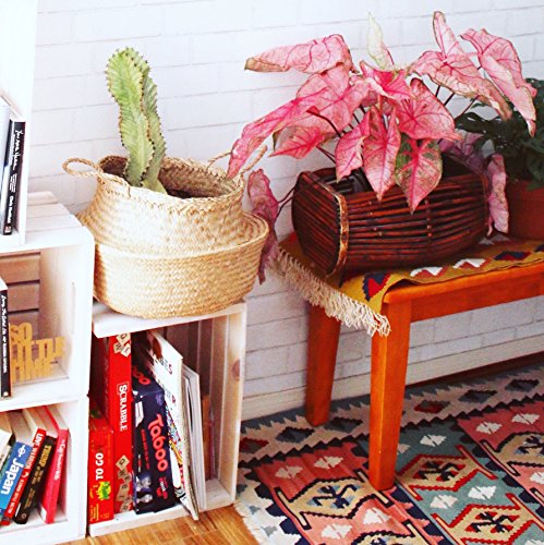 image for DUFMOD Medium Natural Woven Seagrass Tote Belly Basket for Storage, La