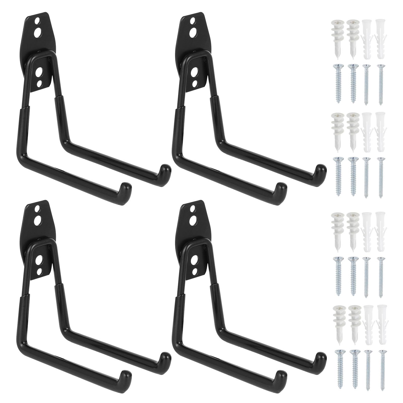 Faankiton 4PCS Garage Hooks, Universal Heavy Duty Steel Garage Storage Hooks Set, Wall-Mounted Utility Hooks and Hangers, Heavy Duty Steel Garage Storage Brackets (Medium, Black)