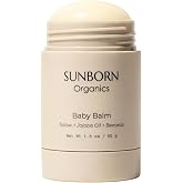 Sunborn Organics Baby Balm | 3 Natural Ingredient Moisturizing Stick for Eczema Relief, Sensitive Skin &amp; Diaper Rash | Grass-Fed Tallow, Organic Jojoba &amp; Beeswax | Lab Tested Baby-Safe, Made in USA