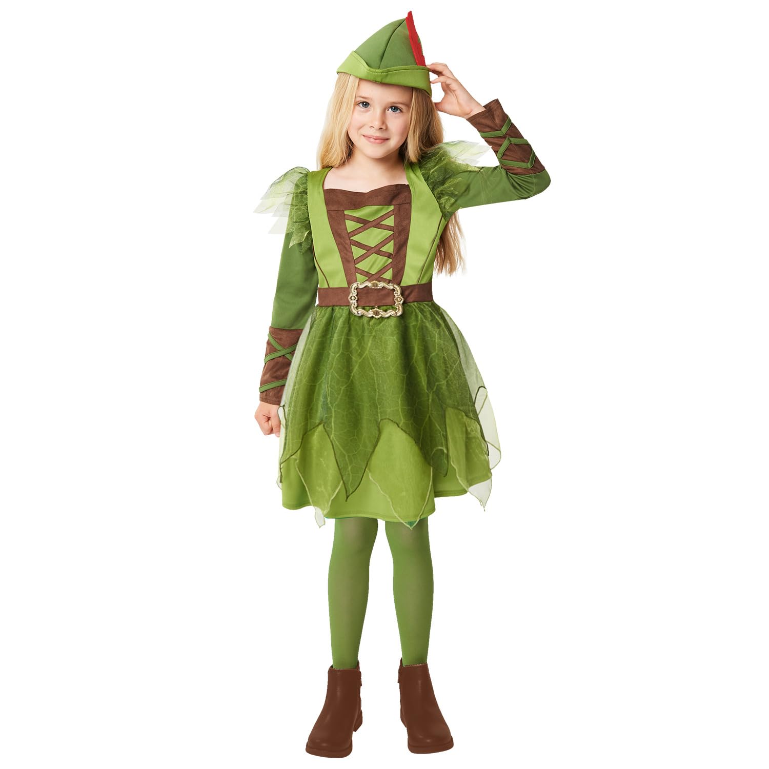 amscan 9916807 - Girls World Book Day Peter Pan Dress Costume Kids Fancy Dress Costume with Hat Age: 12-14 Yrs, Green