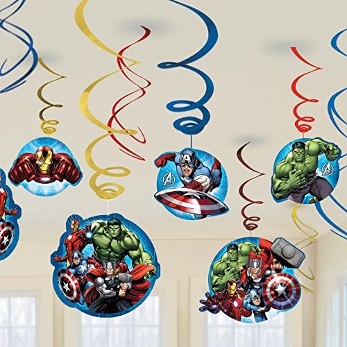 Marvel Pack of 12 Avengers Assemble Hanging Swirl Birthday Party Decoration