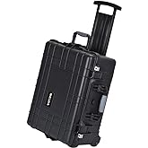 MEIJIA All Weather Waterproof Rolling Protective Case,Hard Compact Camera Case With Retractable Pull Handle And Wheels,Foam Inserted, Elegant Black, 24.64 X19.39 X13.78 inches