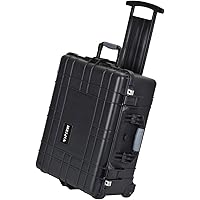 MEIJIA All Weather Waterproof Rolling Hard Compact Camera Case with Retractable Pull Handle and Wheels,Foam Inserted, Elegant