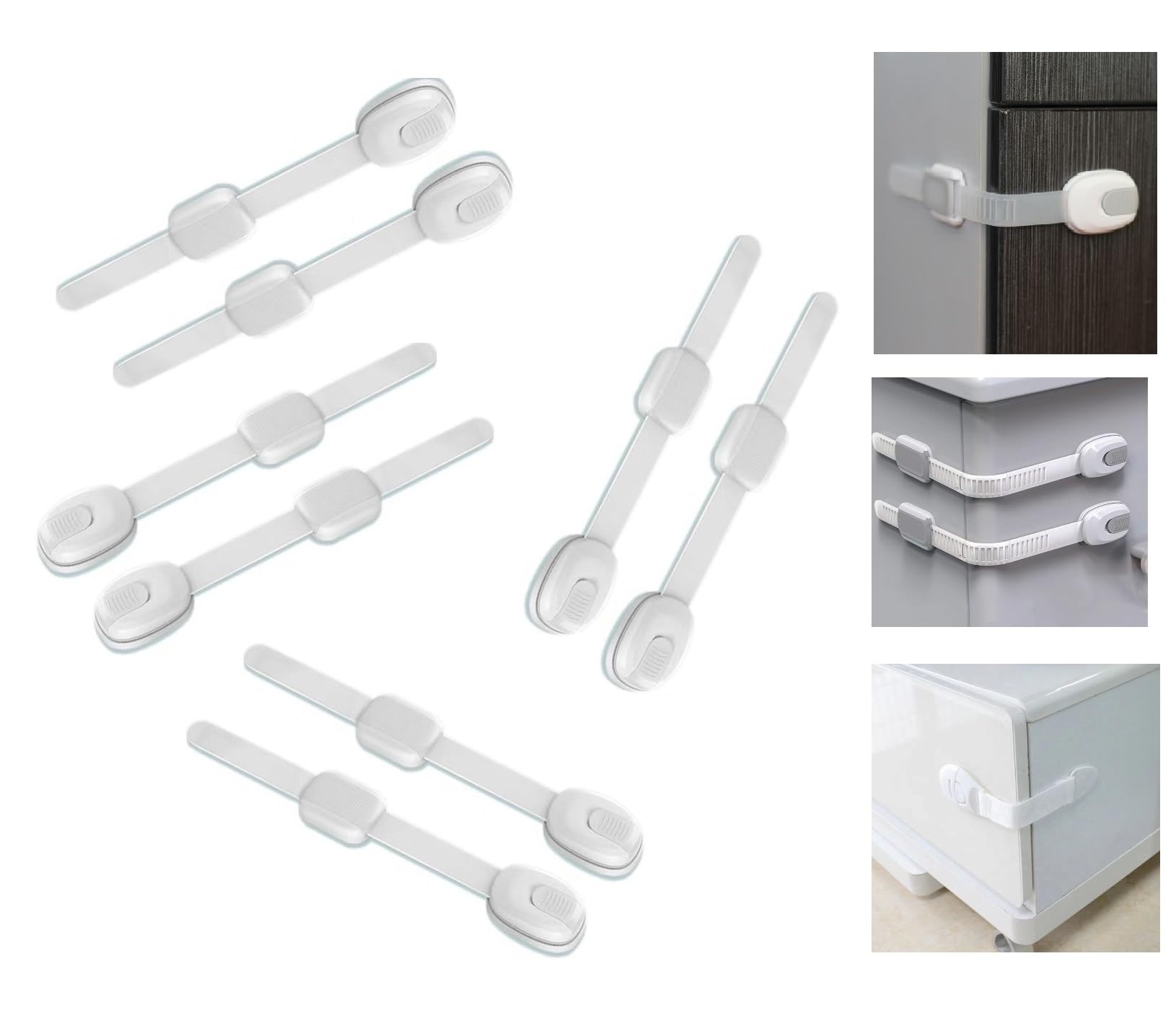S&D, Child Safety Cupboards Straps Door Locks for Cabinets Drawers Kitchen Toilet Fridge Baby Proofing Kit Easy Installation, Childproof Adjustable Lock No Drilling Required (Pack of 08)