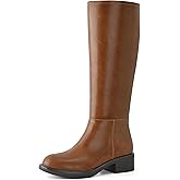 Shoe'N Tale Women's Knee High Boots Chunky Low Heel Round Toe Tall Boots with Side Zipper