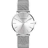 Women Watches Minimalist Fashion Quartz Wrist Watch Party Dress Bracelet Watch for Ladies with Stainless Steel Mesh Band