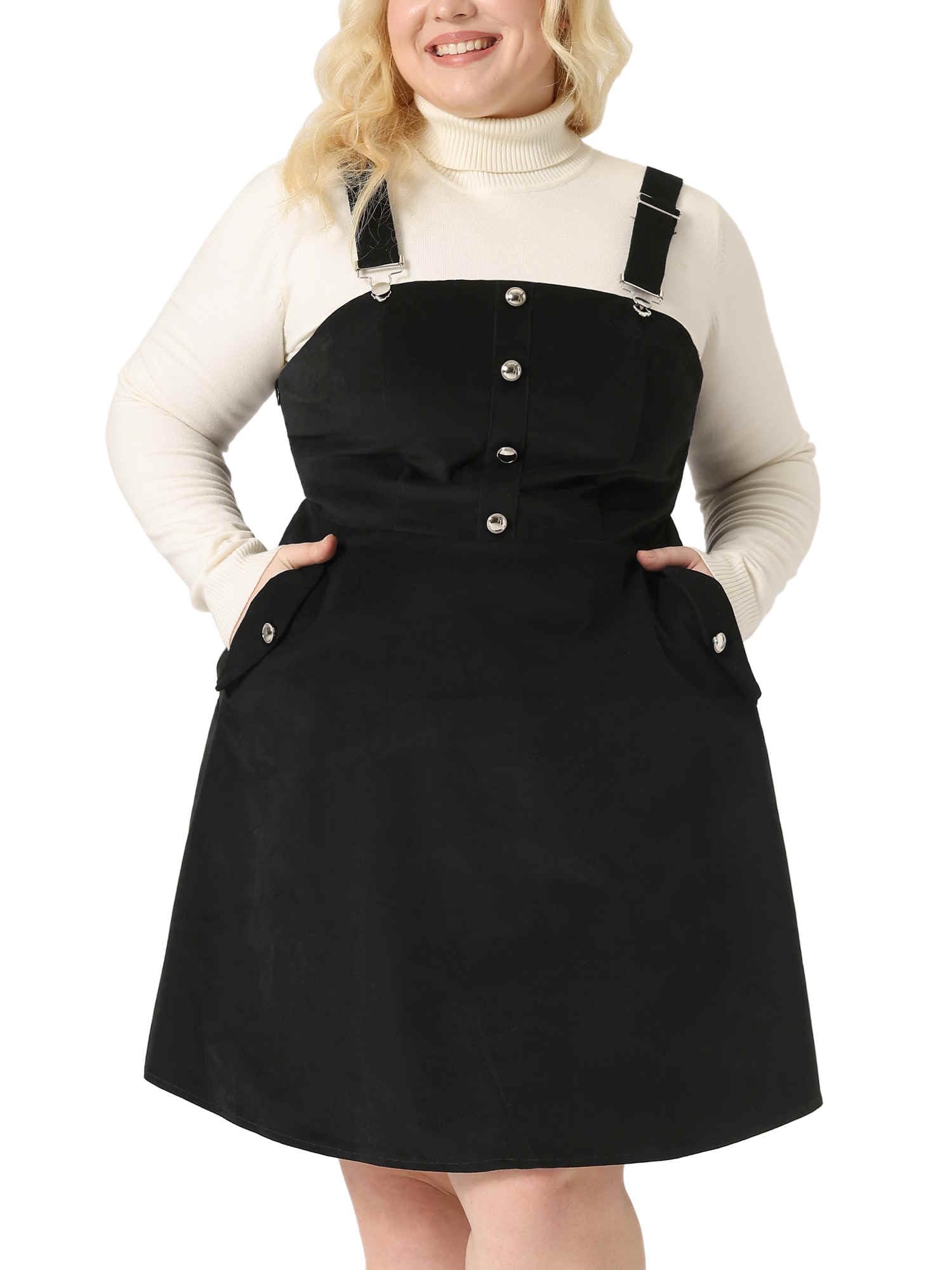 Photo 1 of Agnes Orinda Corduroy Pinafore Short Dress for Women 2023 Plus Size Adjustable Strap Overall Dress Suspender Skirt 2X Black