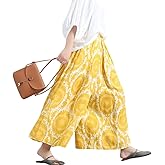 CHOUYATOU Women's Loose Floral Printed Cotton Crop Pants Elastic Waist Wide Leg Palazzo Trousers