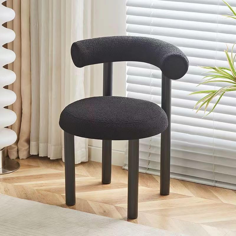 Beauenty Vanity Chair, Cashmere Makeup Chairs with Back, Modern Dining Chair with Metal Legs, Sofa Stool Vanity Stool for Dressing Room, Bedroom, Makeup Room (Black)