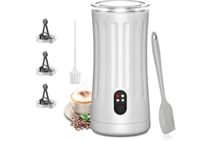 Milk Frother, Ovetedot 4-in-1 Milk Frother and Steamer, Hot & Cold Milk Steamer with Temperature Control, Non-Slip, Auto Shut-Off, Electric Milk Frother for Coffee, Latte, Cappuccino, Macchiato(White)