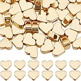 Beebeecraft 1 Box 50Pcs Gold Heart Beads Real 18K Gold Plated Brass Love Heart Spacer Loose Beads for Jewelry Making Bracelet Necklace DIY 5x6mm