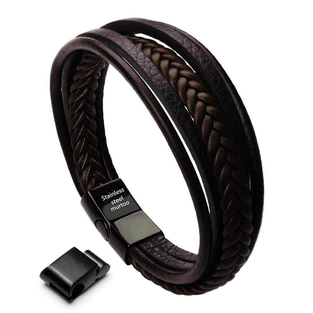 Murtoo Mens Leather Bracelet with Magnetic Clasp Cowhide Multi-Layer Braided Leather Mens Bracelet, Leather