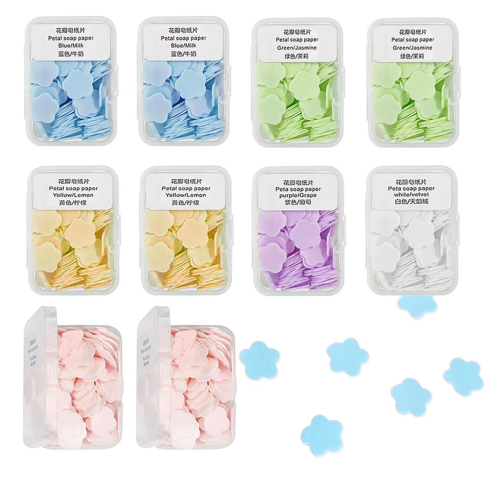 10 Box Travel Soap Sheets Portable Mini Travel Soap Paper Mini Scented Slice Sheets with Storage Box Mini Scented Slice Backpacking Essentials Travel Camping Hiking Outdoor Sports