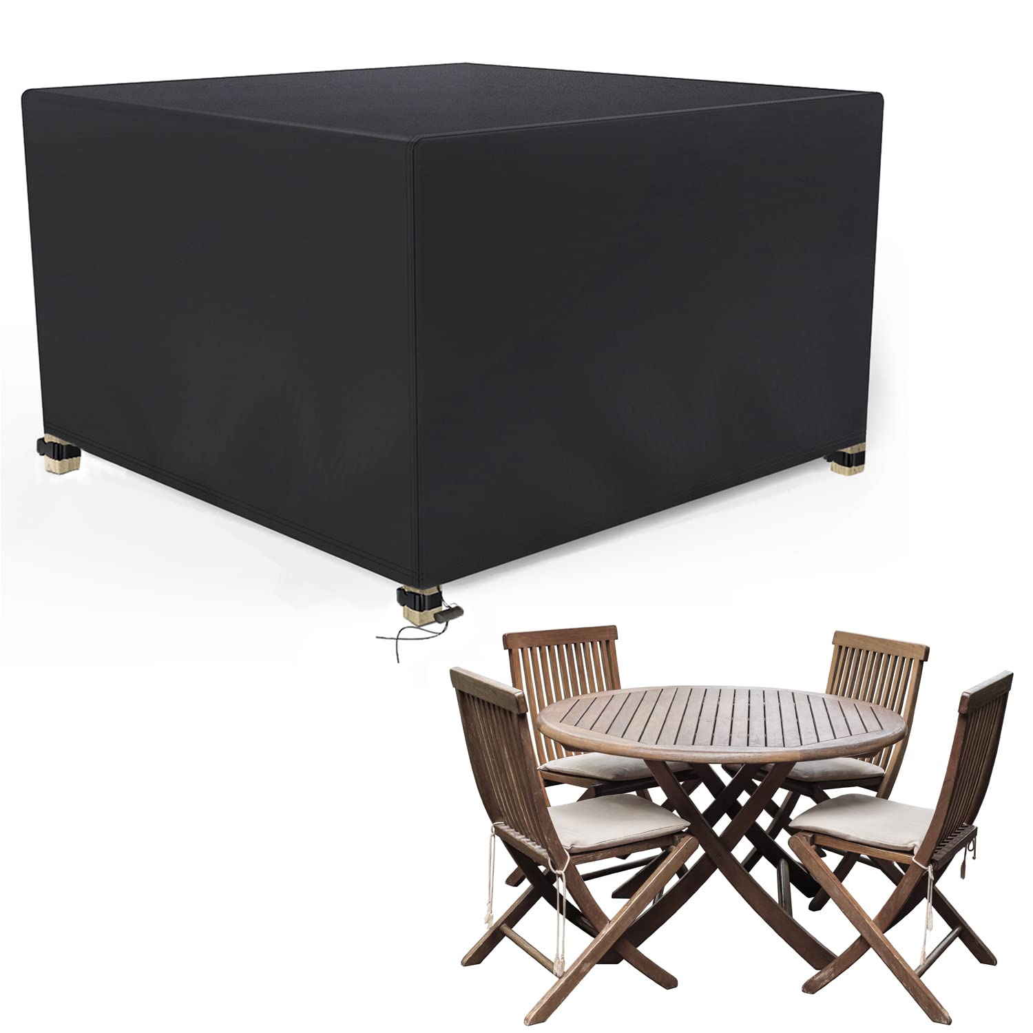 BROSYDA Garden Furniture Covers Waterproof 126x126x74cm with Air Vent, Heavy Duty 600D Rectangle Patio Outdoor Furniture Set Covers PU Coating, with Close Straps and Drawstring for Table Chair