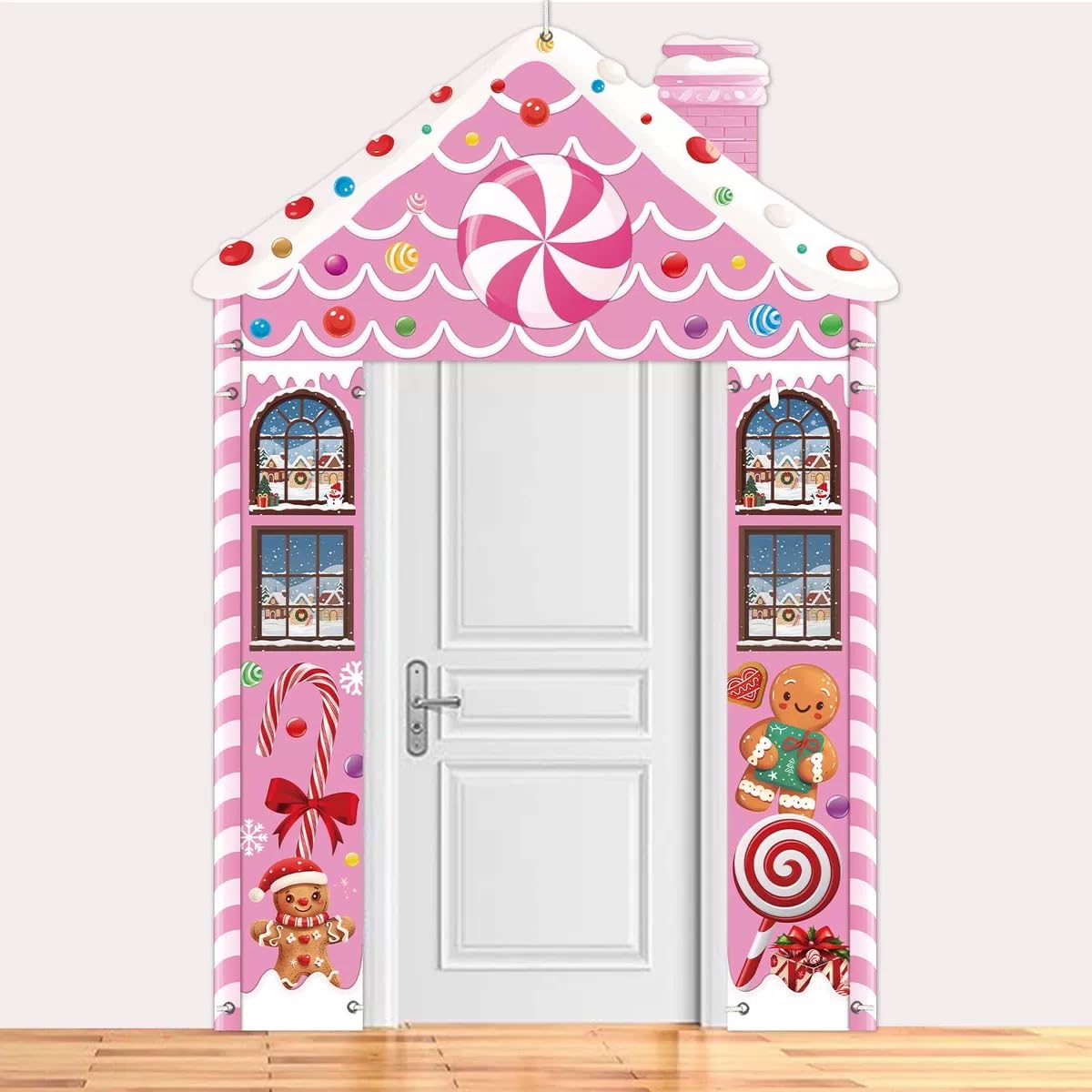 Zliisang 3 Pcs Pink Christmas Gingerbread House Door Decorations ...