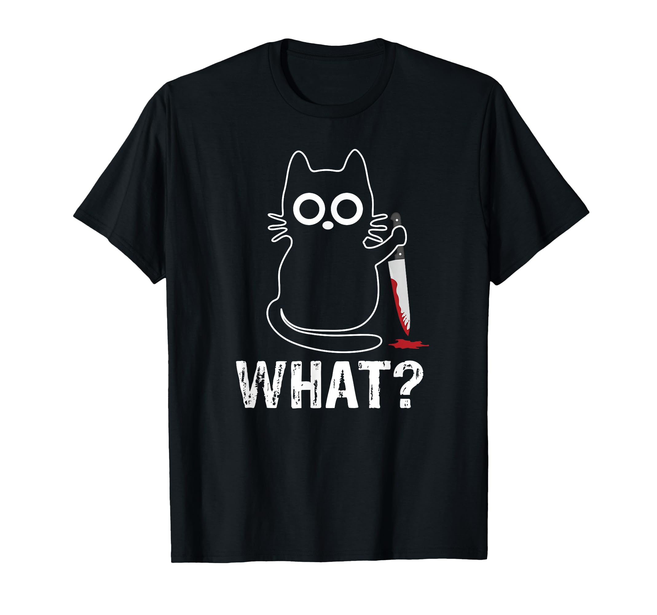 Photo 1 of *GREY** What? - Funny Cat with Knife Graphic Design T-Shirt 2XL