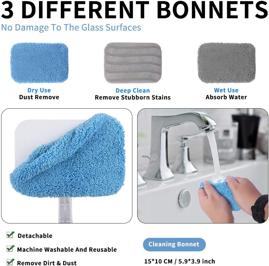 eFuncar Windshield Cleaner Glass Cleaning Tool - Foldable Auto Window Glass Cleaner Car Windshield Washer Cleaning Kit Interior with Built-in Sprayer and 6Pcs Microfiber Bonnets(Dry, Wet & Deep Clean): Automotive