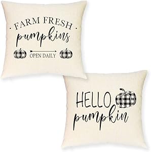 JYNHOOR Set of 2 Fall Pillow Covers 18x18 Inches –Rustic Farmhouse Buffalo Check Pumpkin Pillow Covers for Fall Decor-Autumn/Harvest/Fall Decorative Pillow Case
