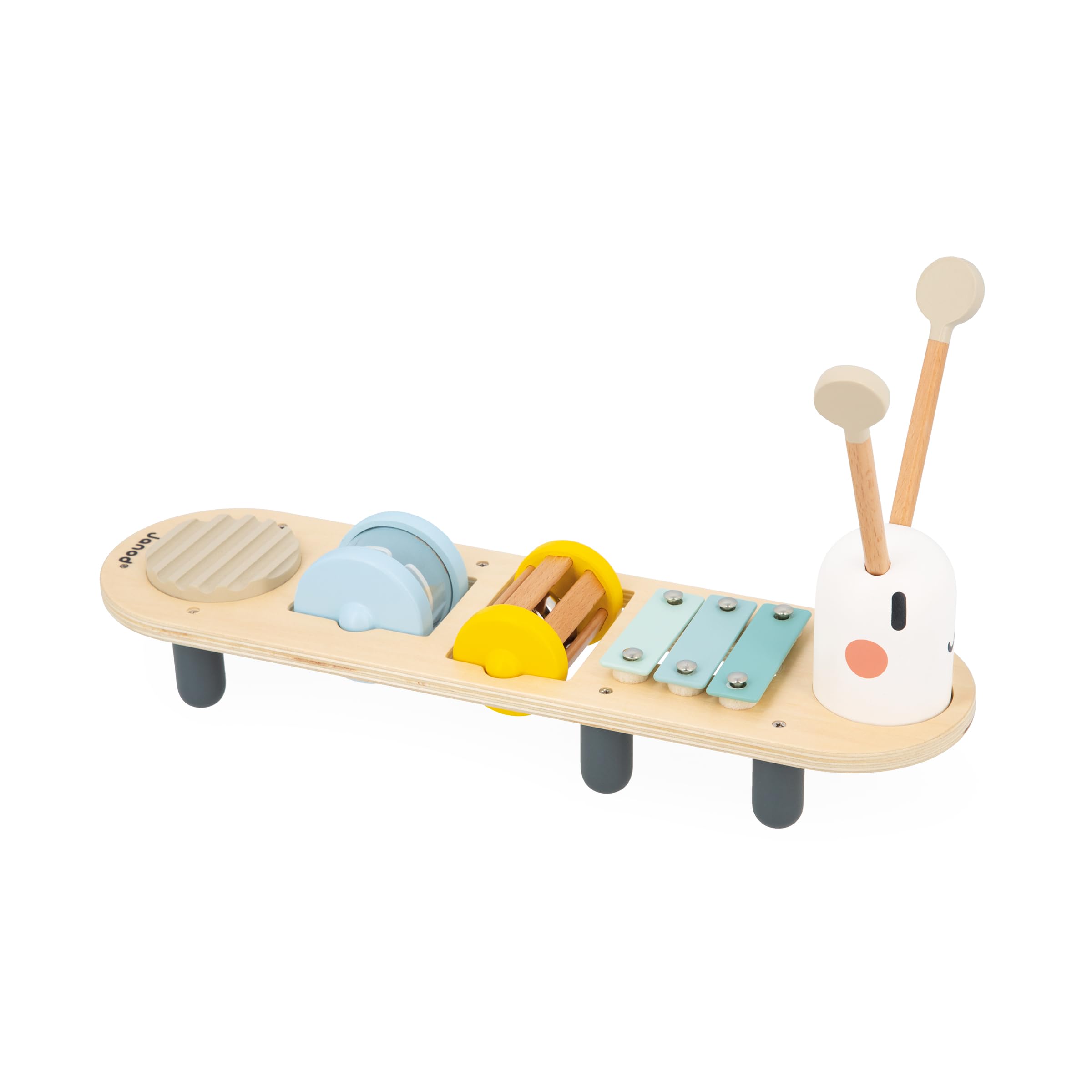 Janod - Sweet Cocoon Caterpillar Musical Activity Stand - 5 Children’s Sound Activities - Musical Awakening Game - FSC Wood Toy - 12 Months +, J04058