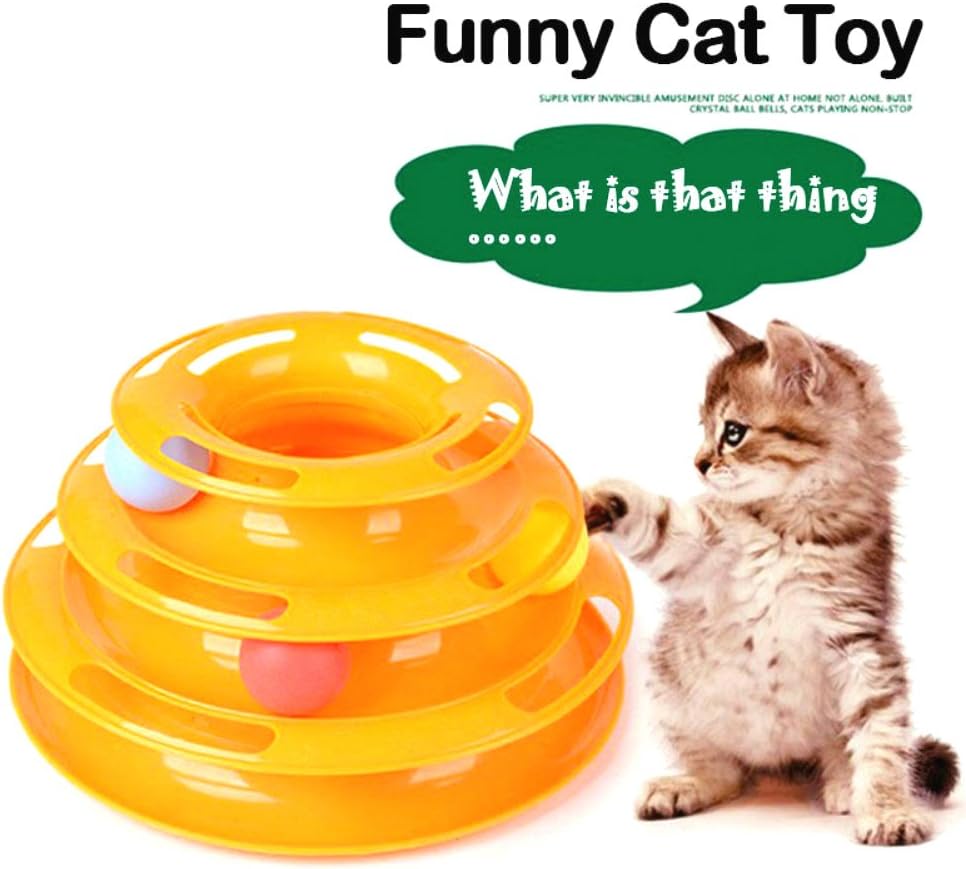3 Lever Tower Tracks Interactive Cat Toy, Cat Crazy Ball Disk Interactive Amusement Plate Trilaminar Cat Play Toy