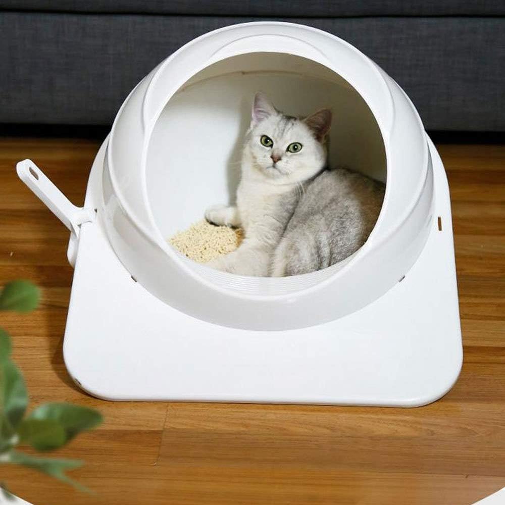 Extra Large Cat Toilet,Self Cleaning Cats Litter Box,Semi-Closed Plastic Pet Toilet,53 * 46 * 36Cm,White.