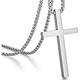 Jiahanzb Simple Cross Necklace for Men 316L Stainless Steel Cross Pendant Jesus Christ Cross Jewelry, with Rolo Chain 22/24/26 Inch