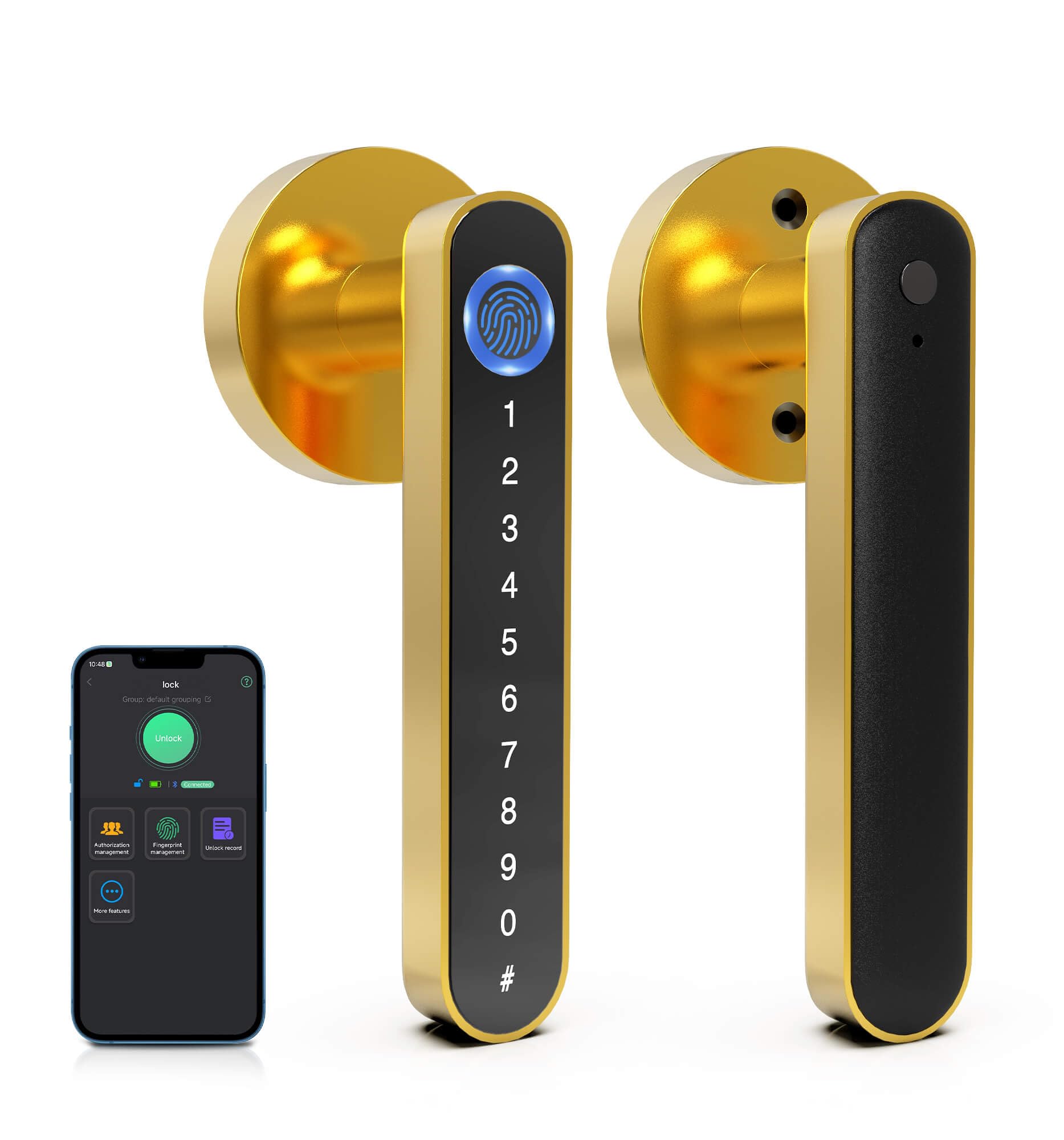 Photo 1 of eLinkSmart Fingerprint Door Knob Lock, Smart Keyless Entry With Code Keypad Handle, Electronic Biometric Security Locking Lever for Bedroom Interior Indoor Room - Gold
