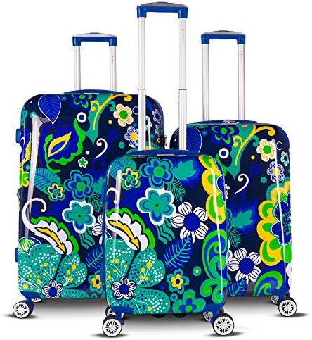 The Floral Collection 3 Piece Expandable Hardside Luggage Set (Navy Floral)