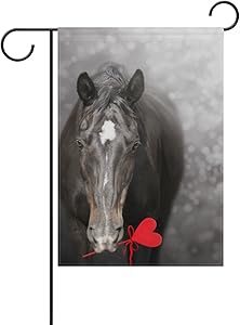 ALAZA Double Sided Valentine's Day Black Horse with Heart Polyester Garden Flag Banner 12 x 18 Inch for Outdoor Home Garden Flower Pot Decor