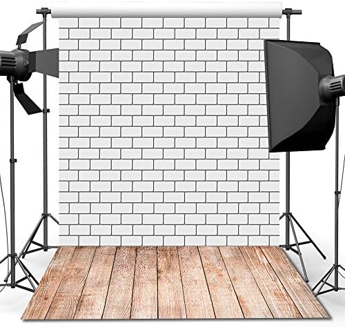 ANVOT Photography Backdrop, 5x7 ft White Brick Wall Wood Floor Backdrop For Studio Props Photo Backdrop