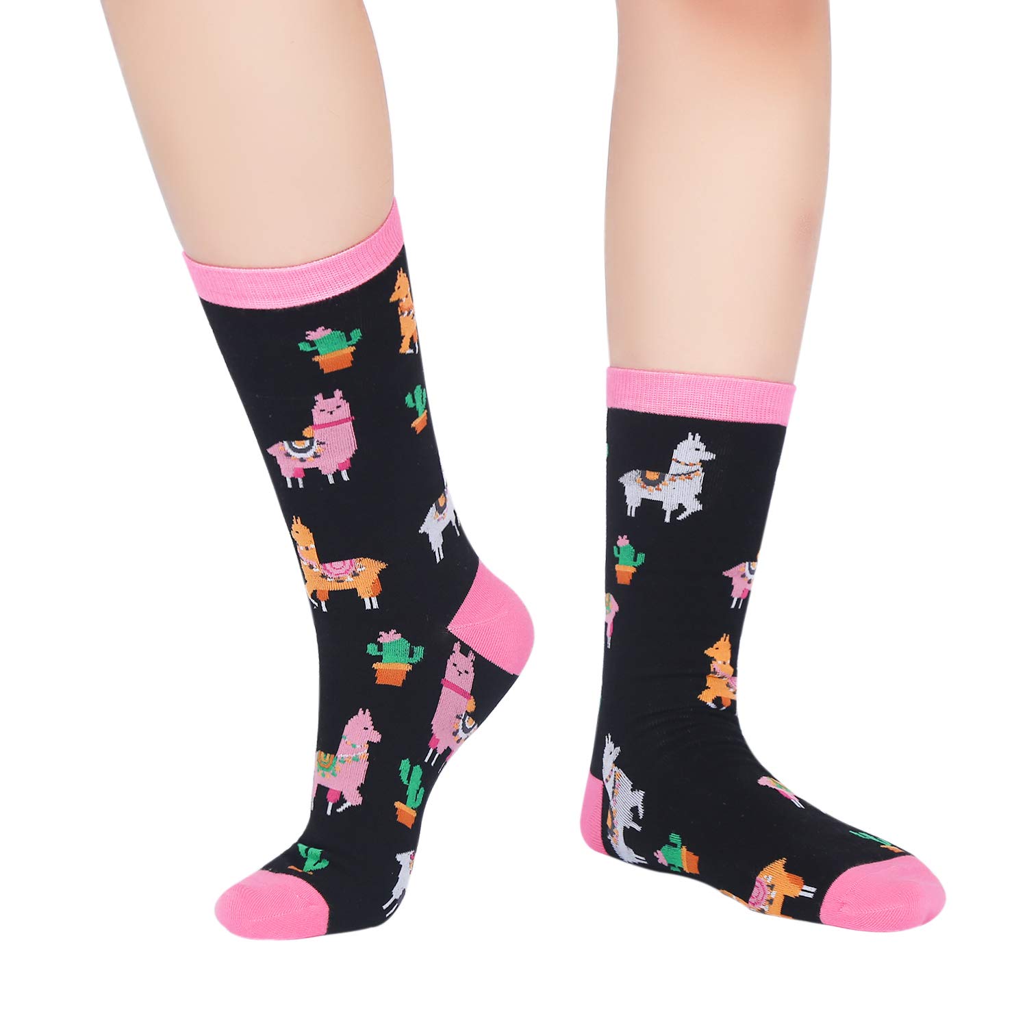 Womens Novelty Llamas Crew Socks Crazy Funny Cactus Casual Animals Dress Socks