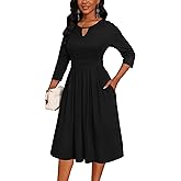 Nmoder Cocktail Dresses for Women, Fit and Flare A Line 2026 Church Work Casual Swing Midi Dress with 3/4 Sleeve Pockets