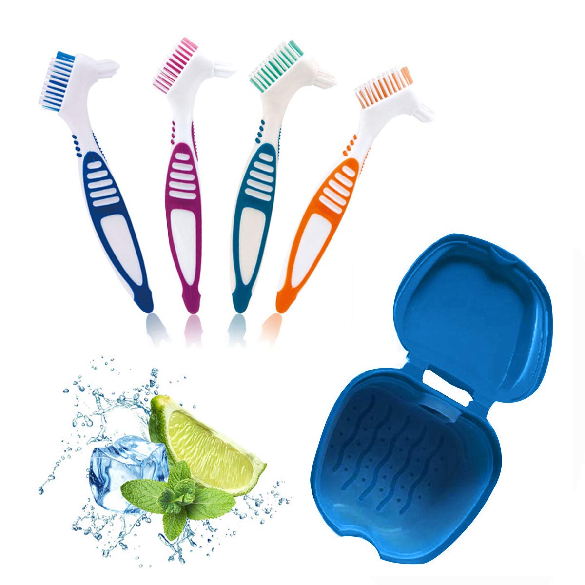 BRMDT Denture Cup & Denture Brush Portable Professional Cleaning Kit - Soaking Denture Bath with Strainer/Denture Case/Retainer Case, Cooperate with Cleaning Tablets for False Teeth Daily Cleaning : Beauty