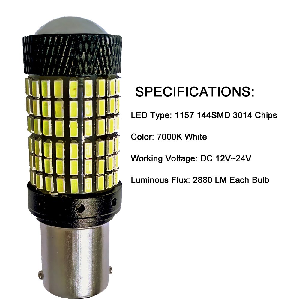 1157 Car RV LED Bulb MuHize Super Bright 6000K White DC 12V24V 144SMD With Projector (2019