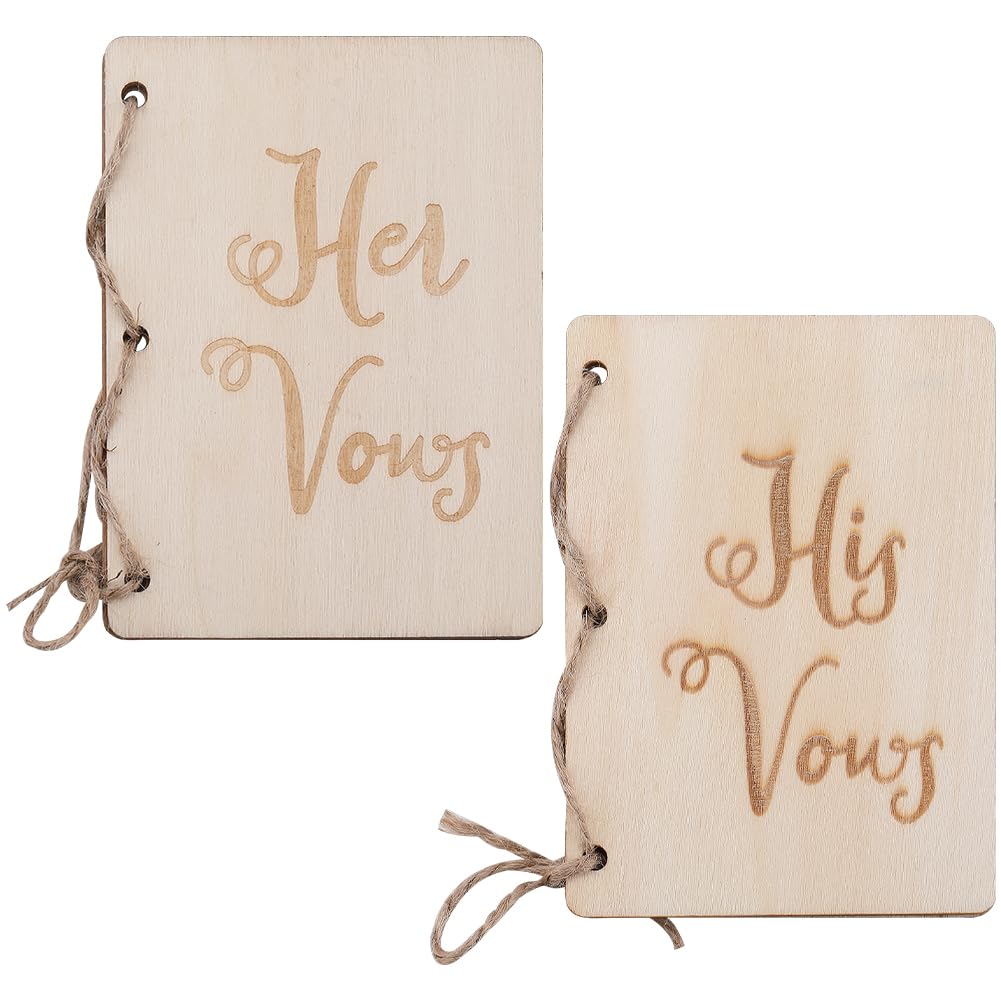 GORGECRAFT 8pcs Wooden Greeting Cards Wedding Vow Books Officiant Wedding Day Card Bride and Groom Bridal Shower Gifts Booklet His and Hers Marriage Vows Cards with Jute Rope and Kraft Paper